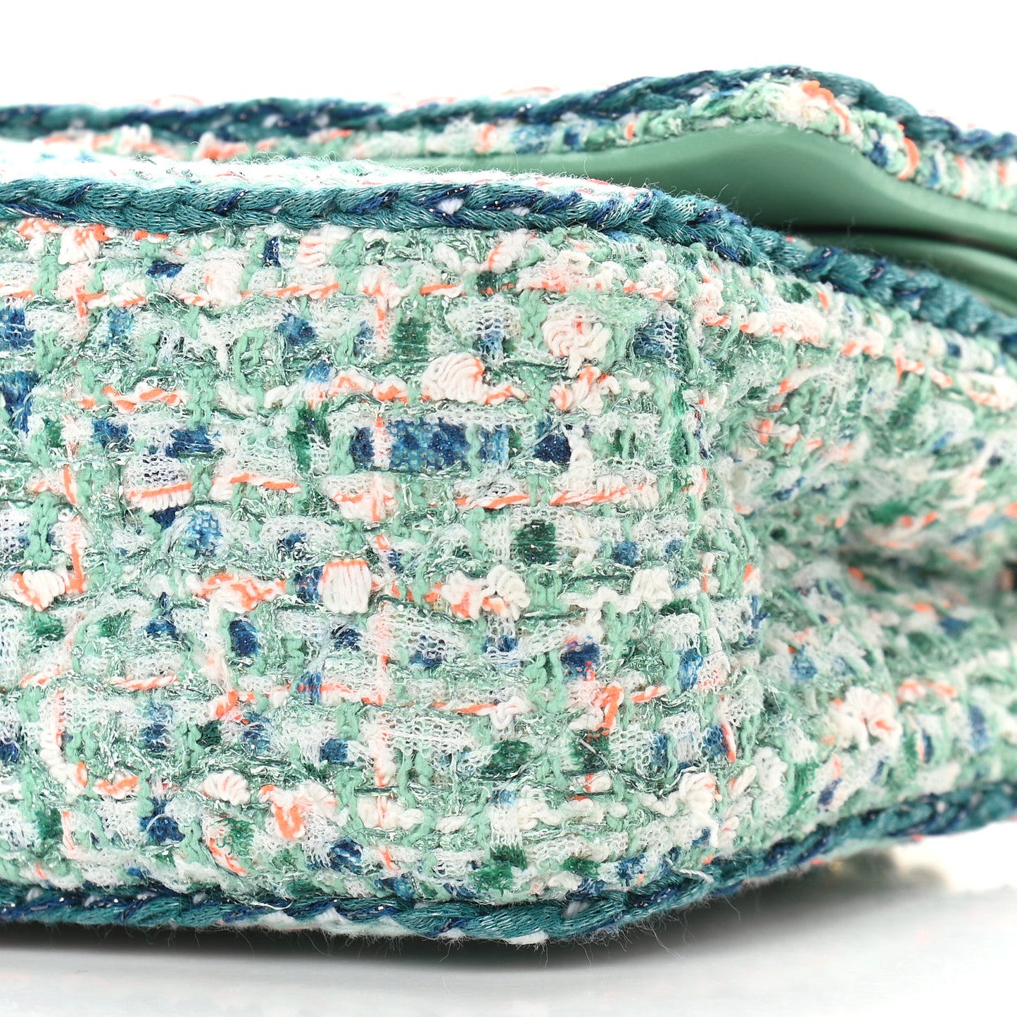 Tweed Quilted Medium Double Flap Green White Blue Orange