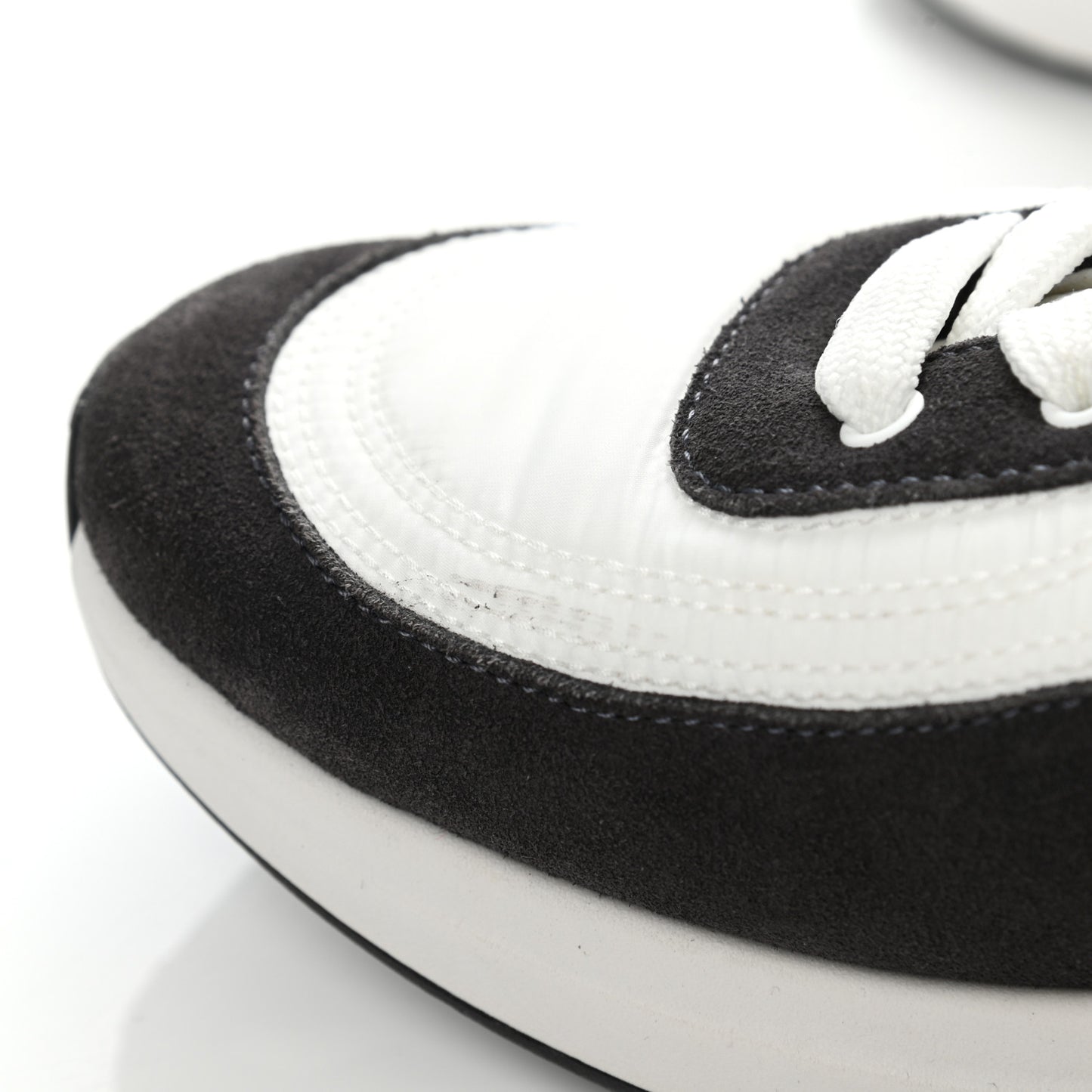 Nylon Suede Calfskin CC Sneakers 39 White Dark Grey