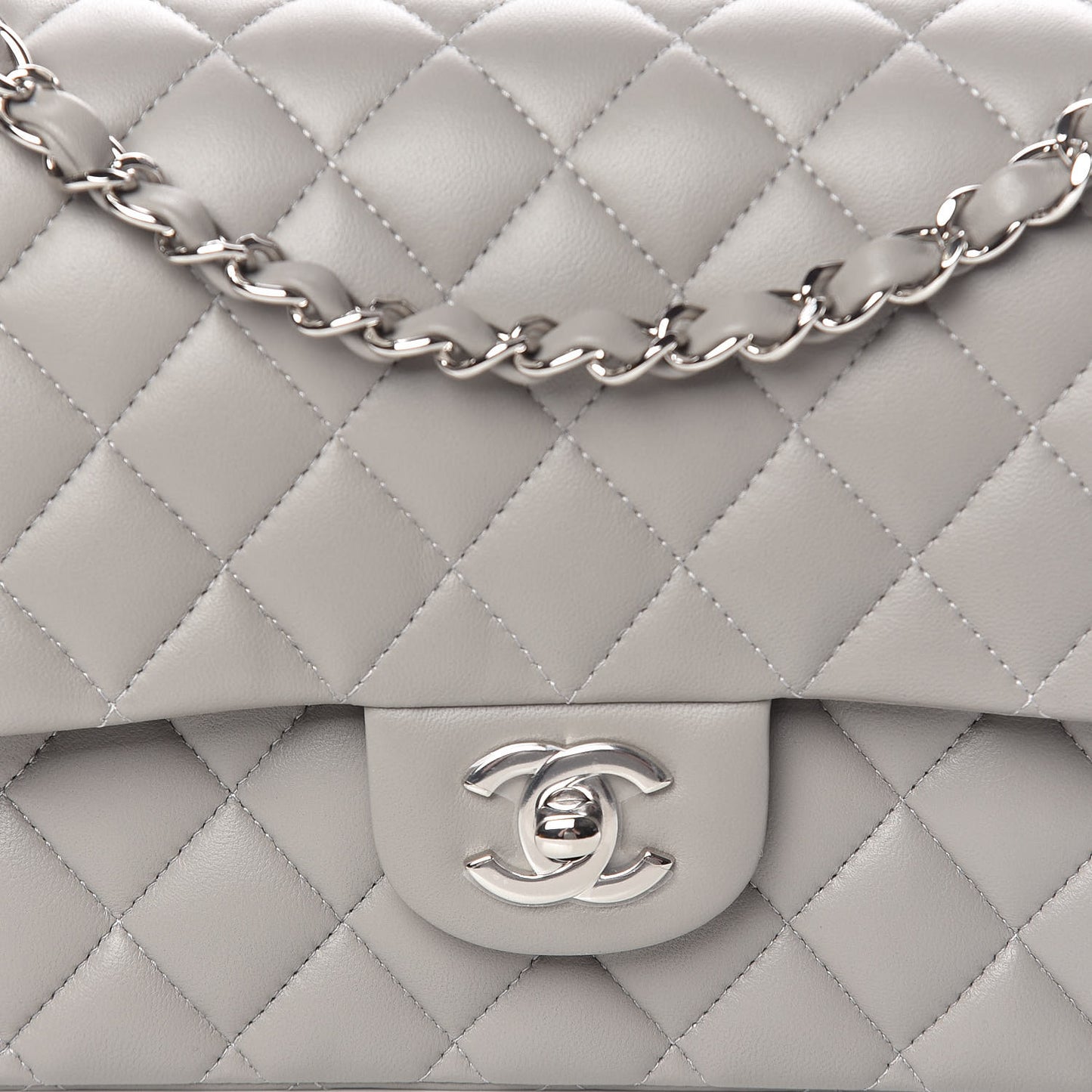 Lambskin Quilted Medium Double Flap Grey