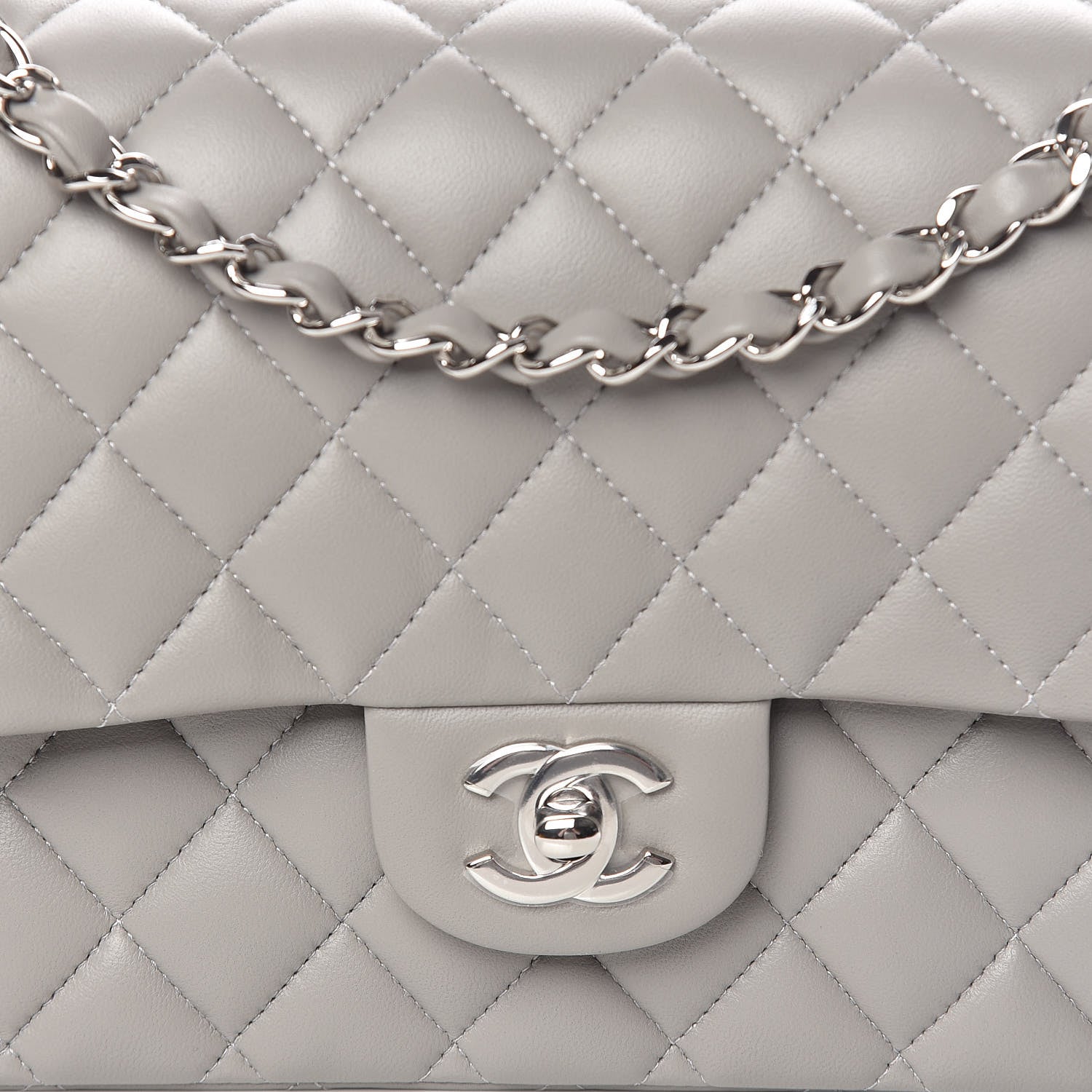 Chanel Lambskin Quilted Medium Double Flap Grey 20 of 21