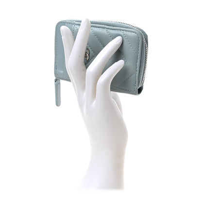 Chanel Lambskin Chevron Quilted Zip Card Holder Light Blue 2 of 6