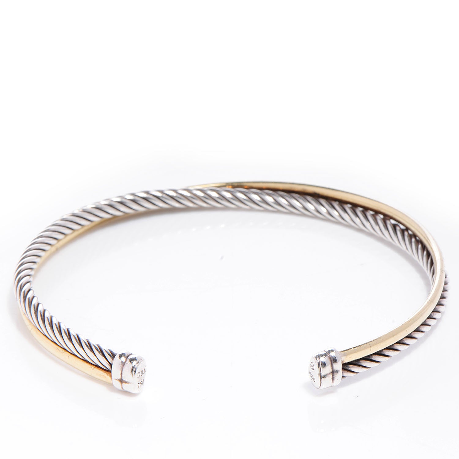 David Yurman Sterling Silver 18K Yellow Gold 3mm Crossover Cuff Bracelet 3 of 5