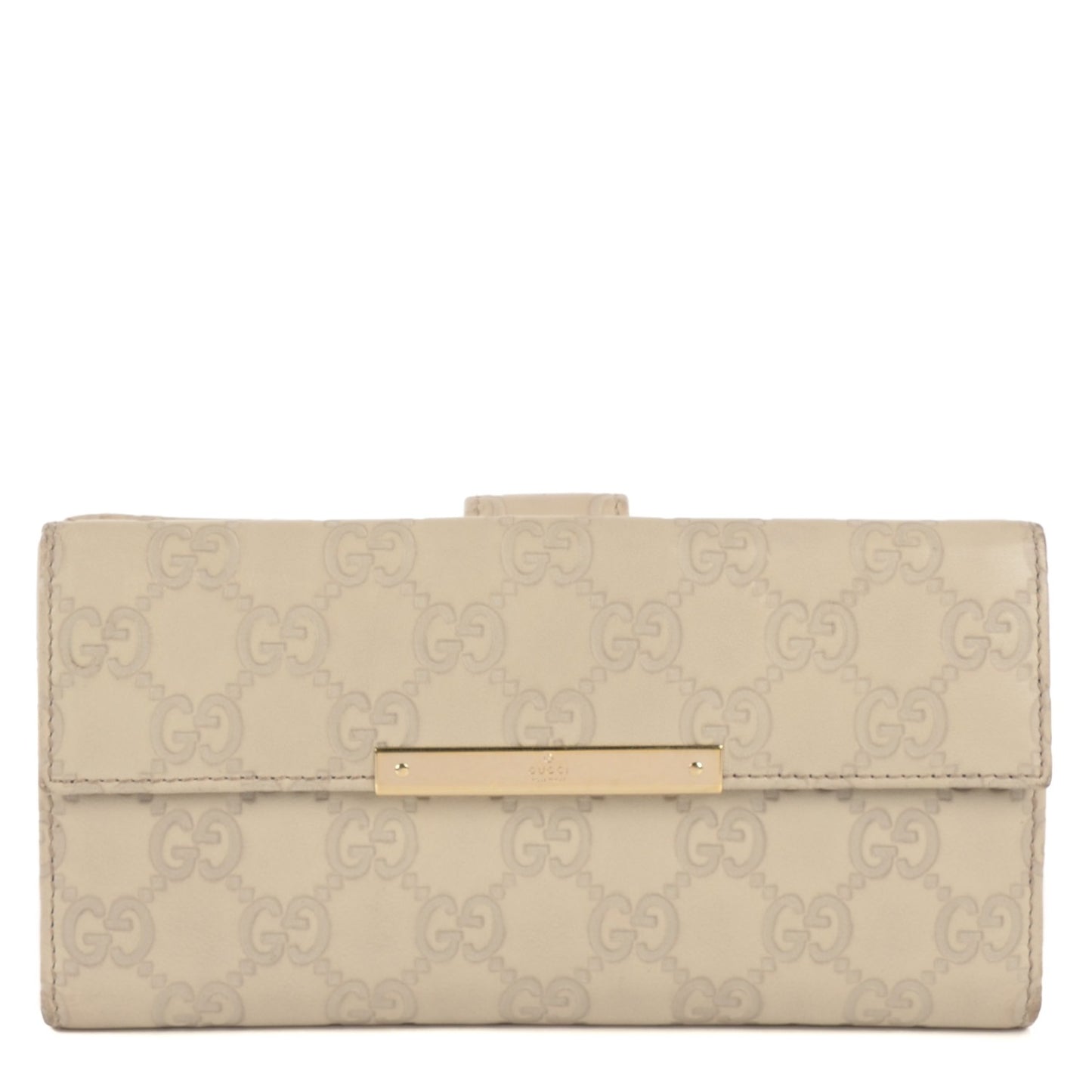 Guccissima Margaux Calfskin Metal Bar Continental Flap Wallet Mystic White