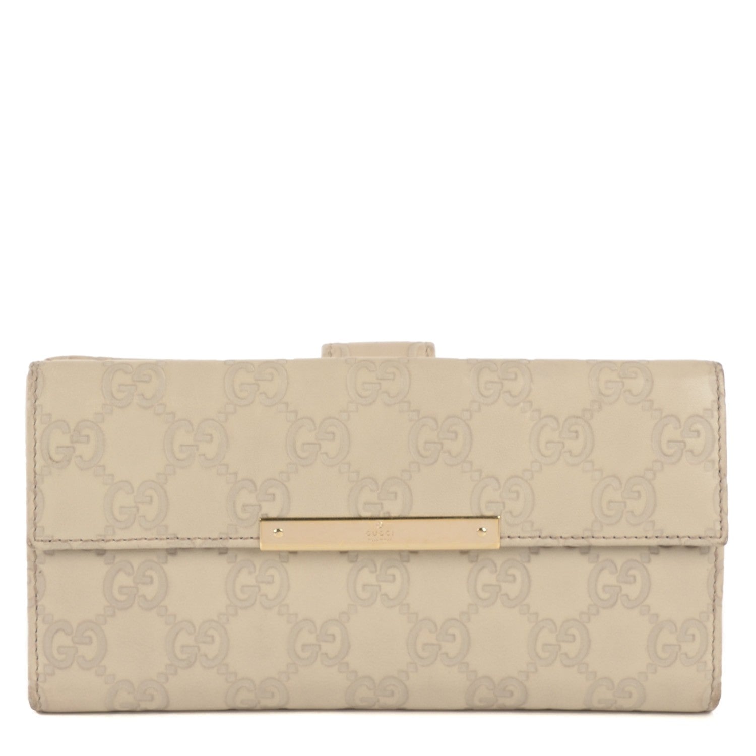 Gucci Guccissima Margaux Calfskin Metal Bar Continental Flap Wallet Mystic White 1 of 8