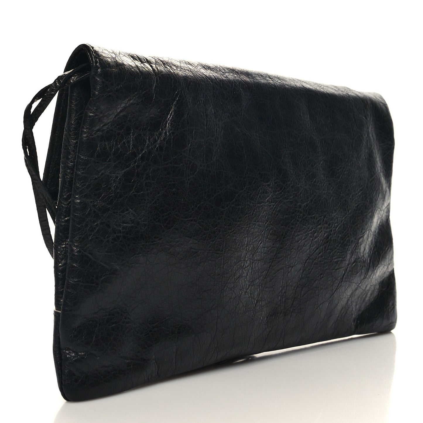 Agneau Silver Metallic Edge Hardware Envelope Clutch Black
