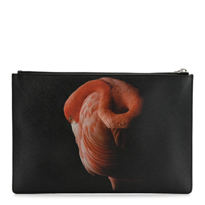 Givenchy Texutured Coated Canvas Flamingo Print Medium Cosmetic Pouch Black 1 of 7