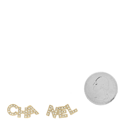 Chanel Crystal Pearl Signature Stud Earrings Gold 2 of 4