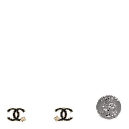 Chanel Enamel CC Clover Earrings Black Gold 2 of 4