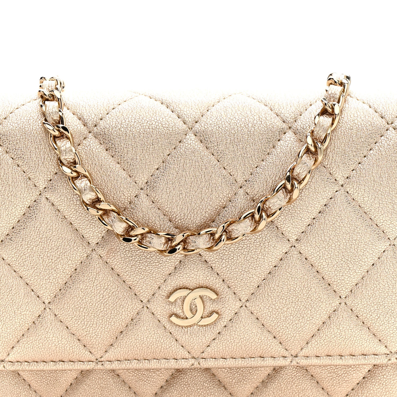 Chanel Metallic Lambskin Quilted Mini Wallet On Chain WOC Gold 9 of 12