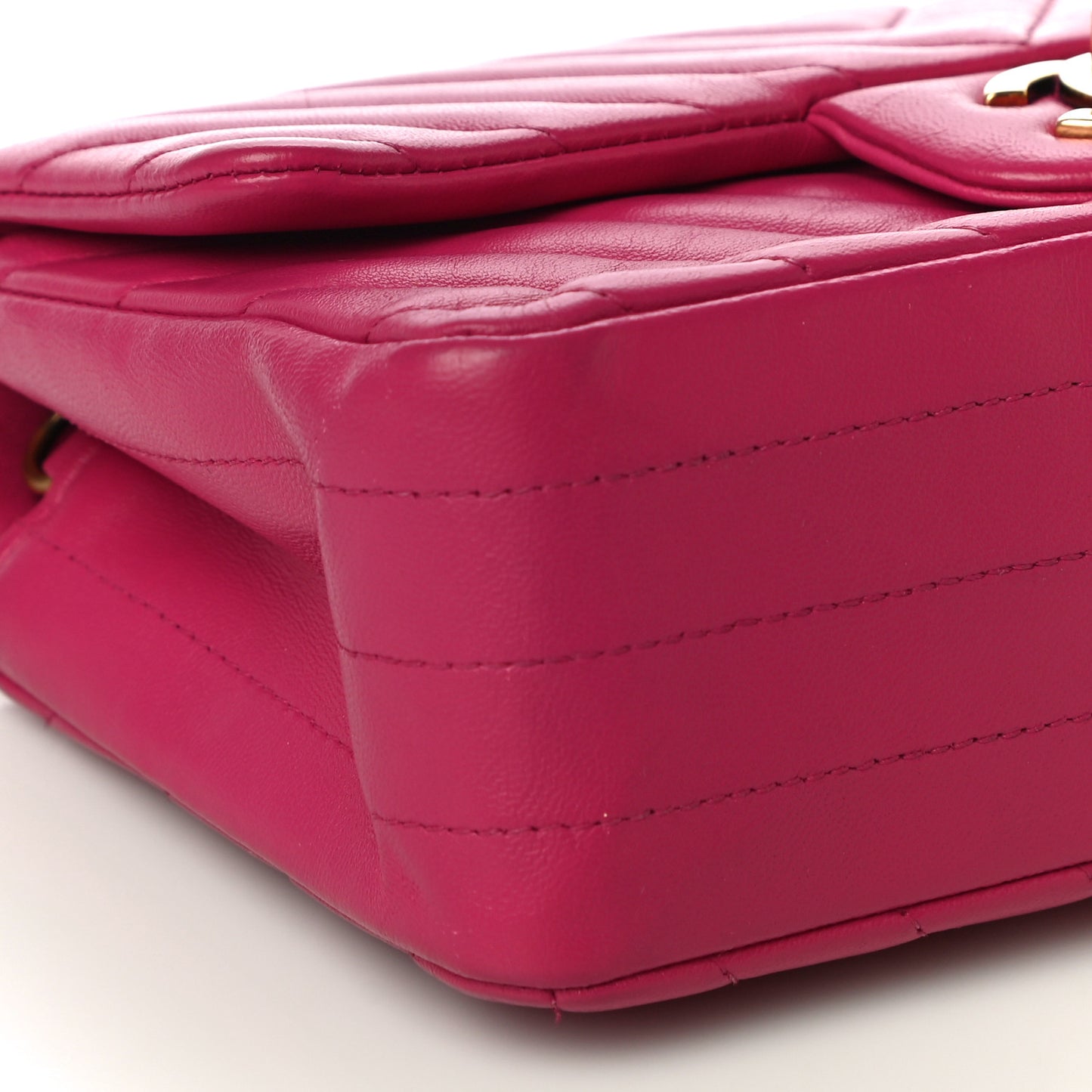 Lambskin Chevron Quilted Mini Rectangular Flap Dark Pink