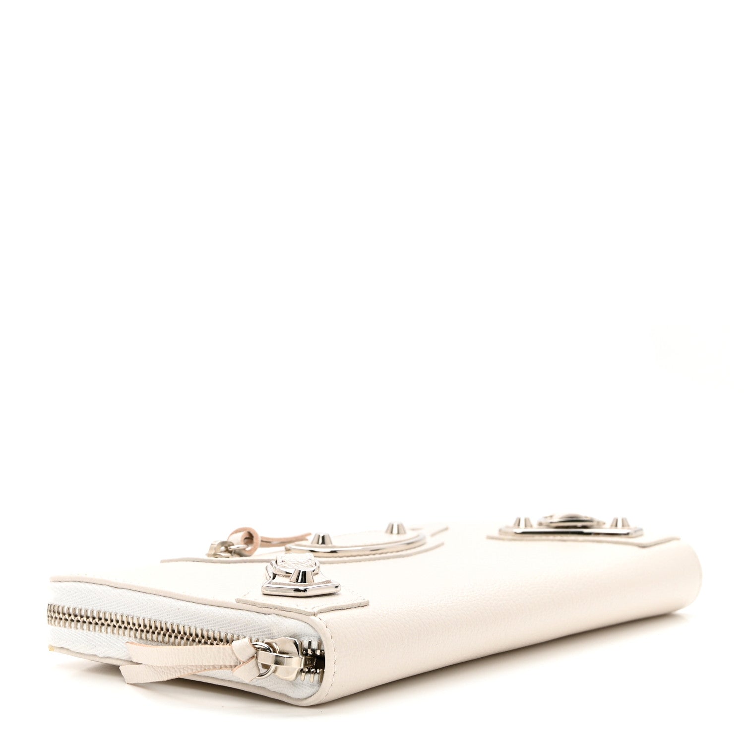 Balenciaga Chevre Silver Metallic Edge Hardware Zip Around Wallet Blanc Neige 4 of 8