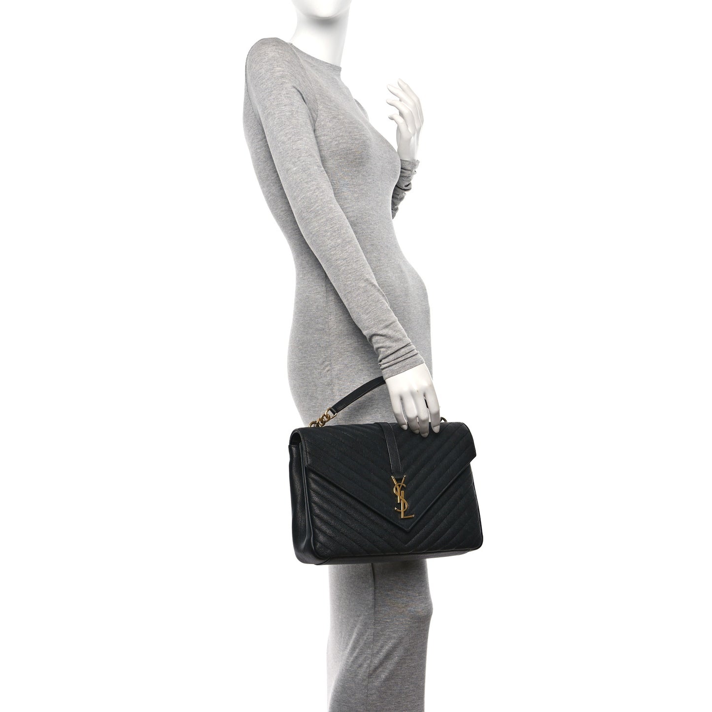 Sheepskin Matelasse Chevron Monogram Large College Satchel Black