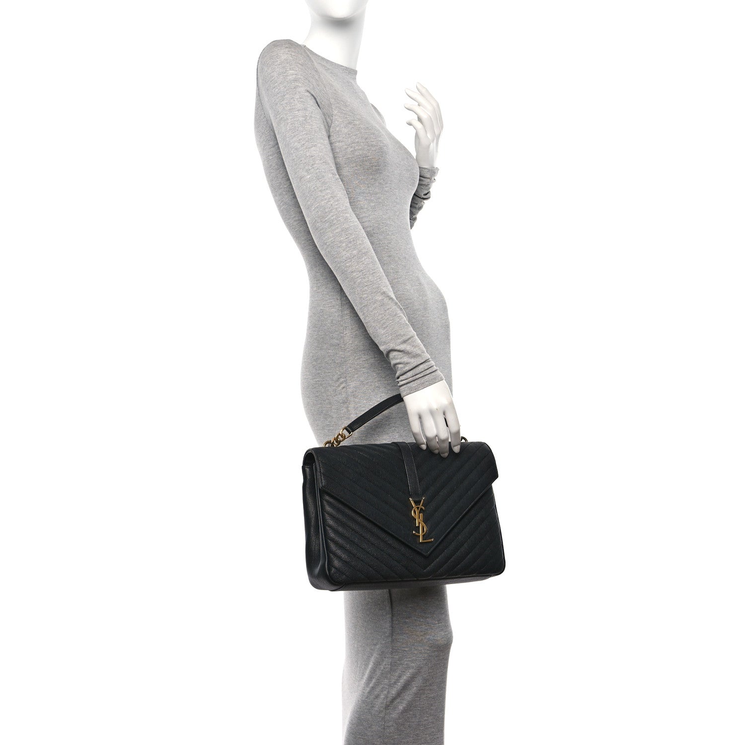 Saint Laurent Sheepskin Matelasse Chevron Monogram Large College Satchel Black 2 of 10