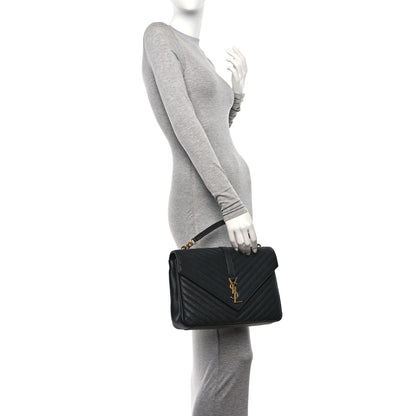 Saint Laurent Sheepskin Matelasse Chevron Monogram Large College Satchel Black 2 of 10