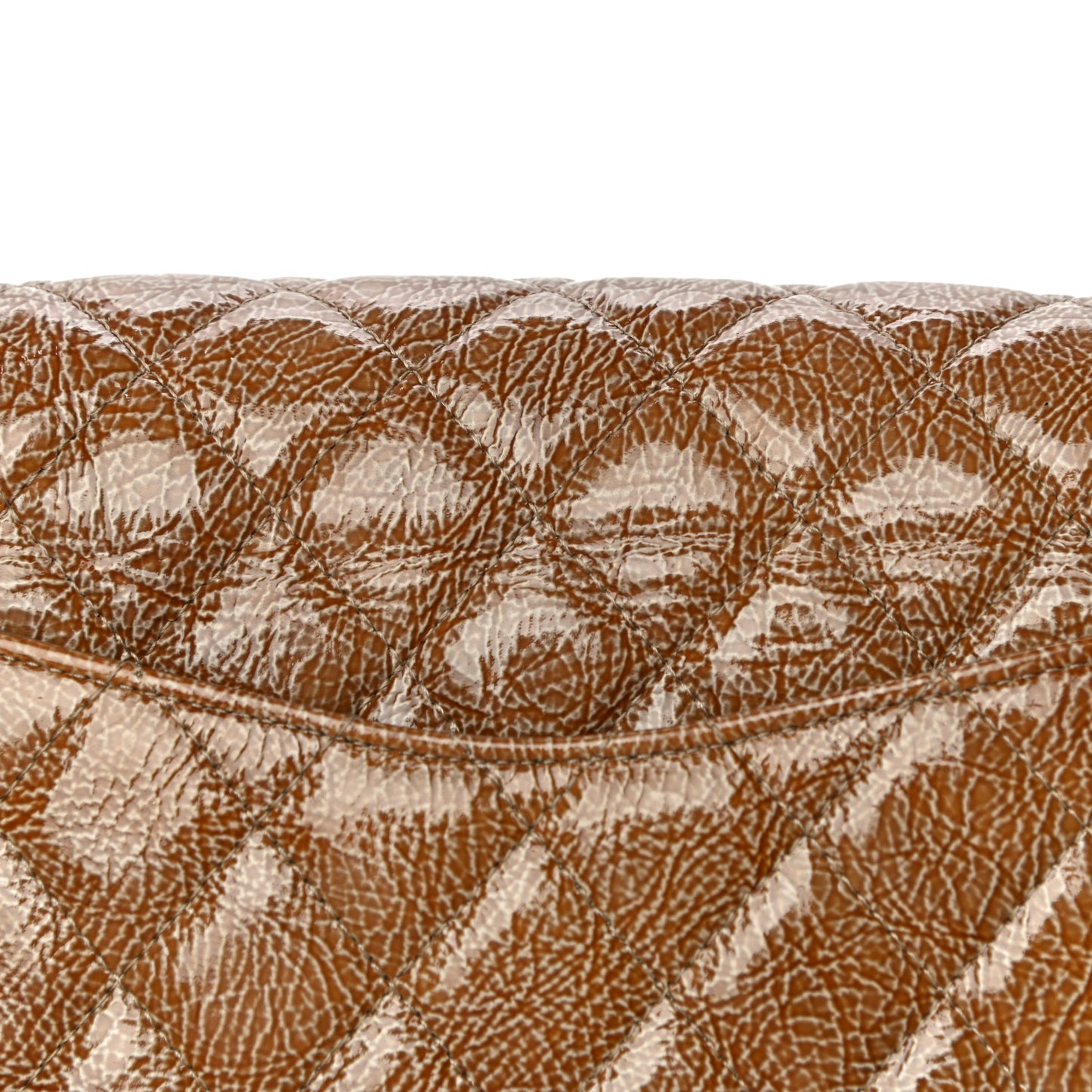 Crinkled Patent Quilted Medium Double Flap Brown