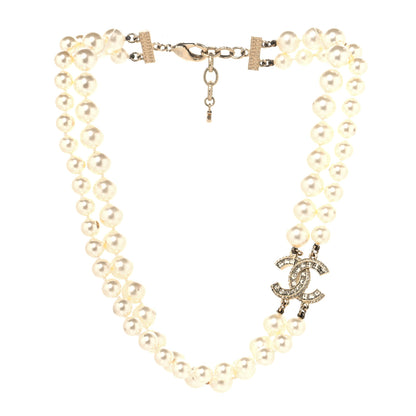 Chanel Baguette Crystal Pearl CC Double Strand Necklace Gold 3 of 6