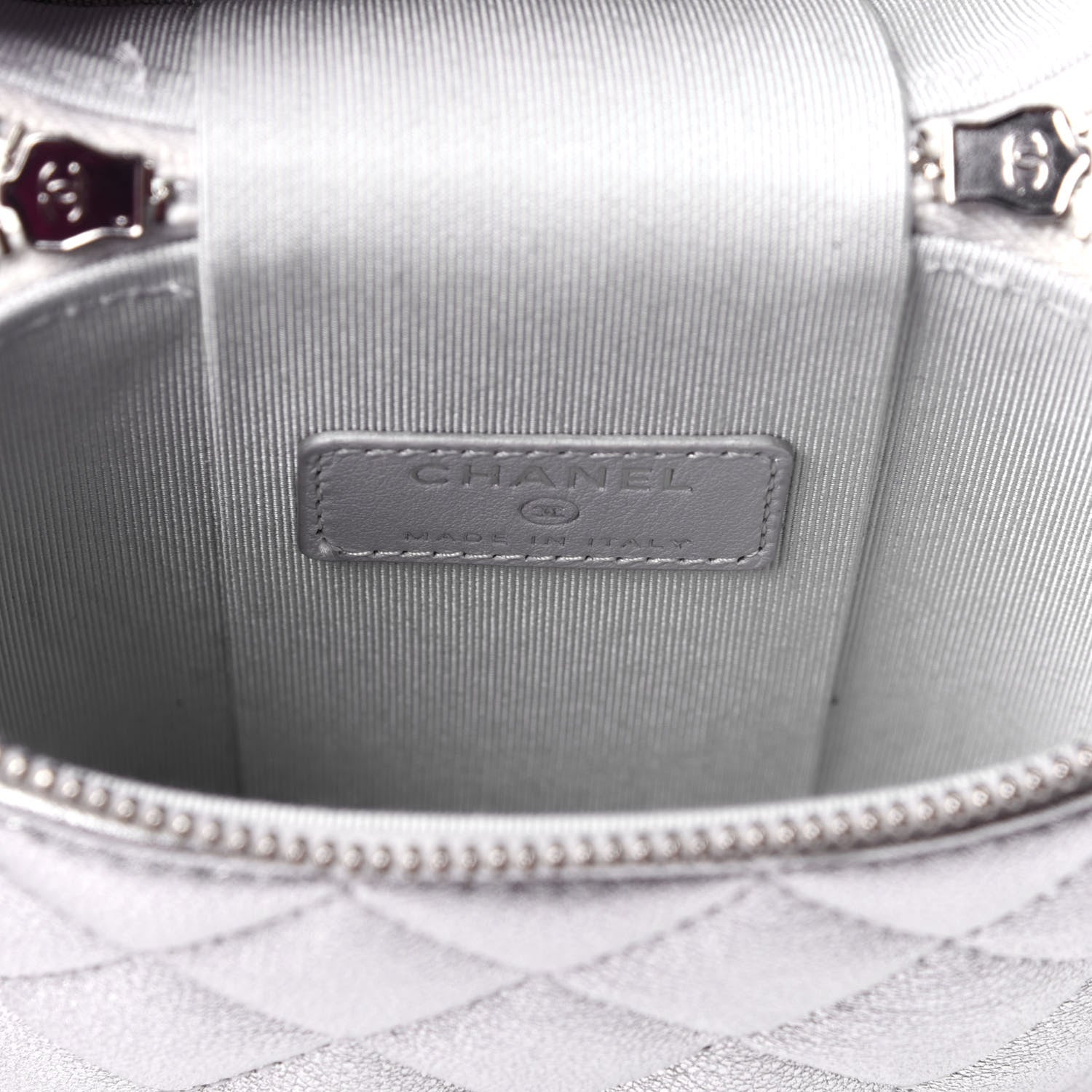 Chanel Metallic Lambskin Quilted Phone Holder With Chain Silver 6 of 12