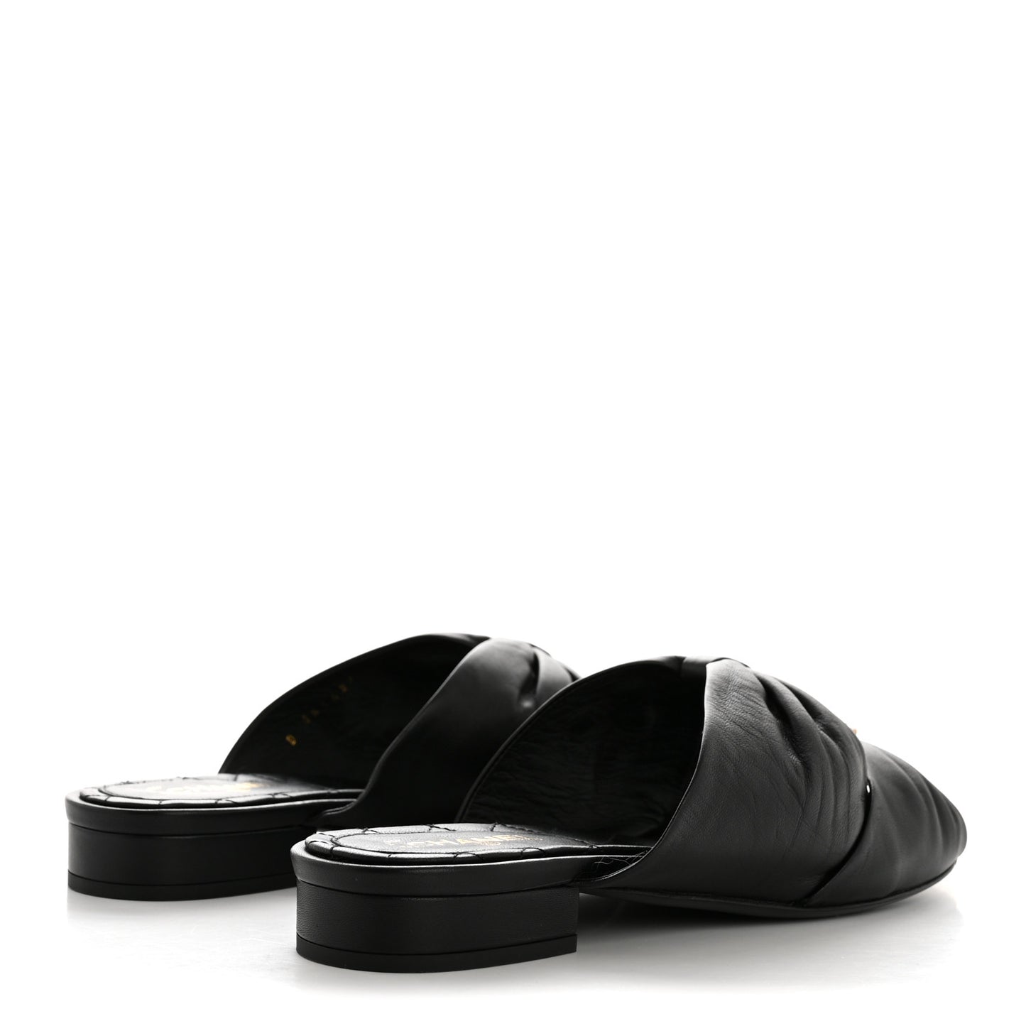 Lambskin Pearl Bow CC Flat Sandals 39 Black