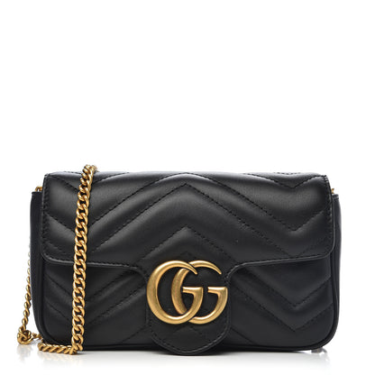 Gucci Calfskin Matelasse Super Mini GG Marmont Shoulder Bag Black 1 of 11