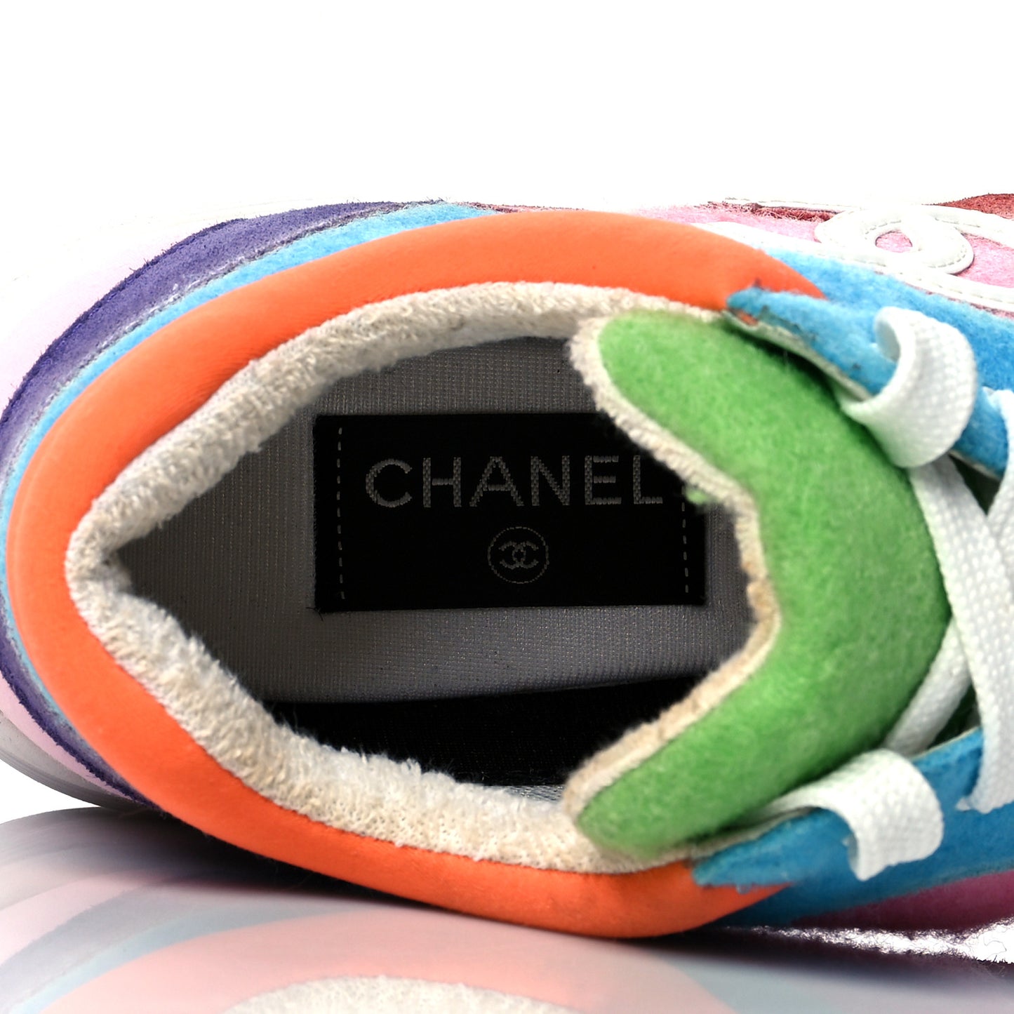 Fabric Suede Calfskin CC Sneakers 39.5 Coral Light 39.5 White Multicolor