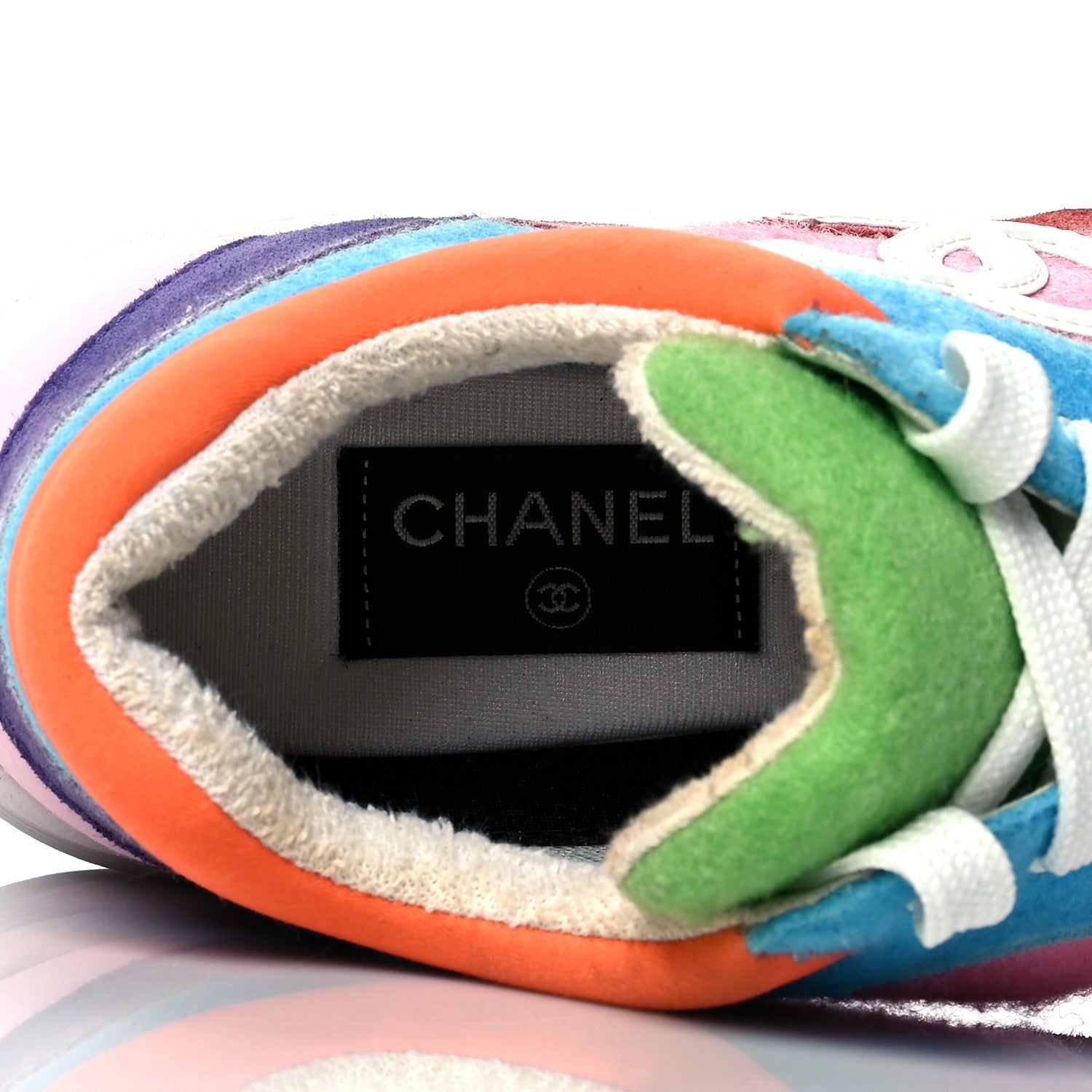Chanel Fabric Suede Calfskin CC Sneakers 39.5 Coral Light 39.5 White Multicolor 6 of 7