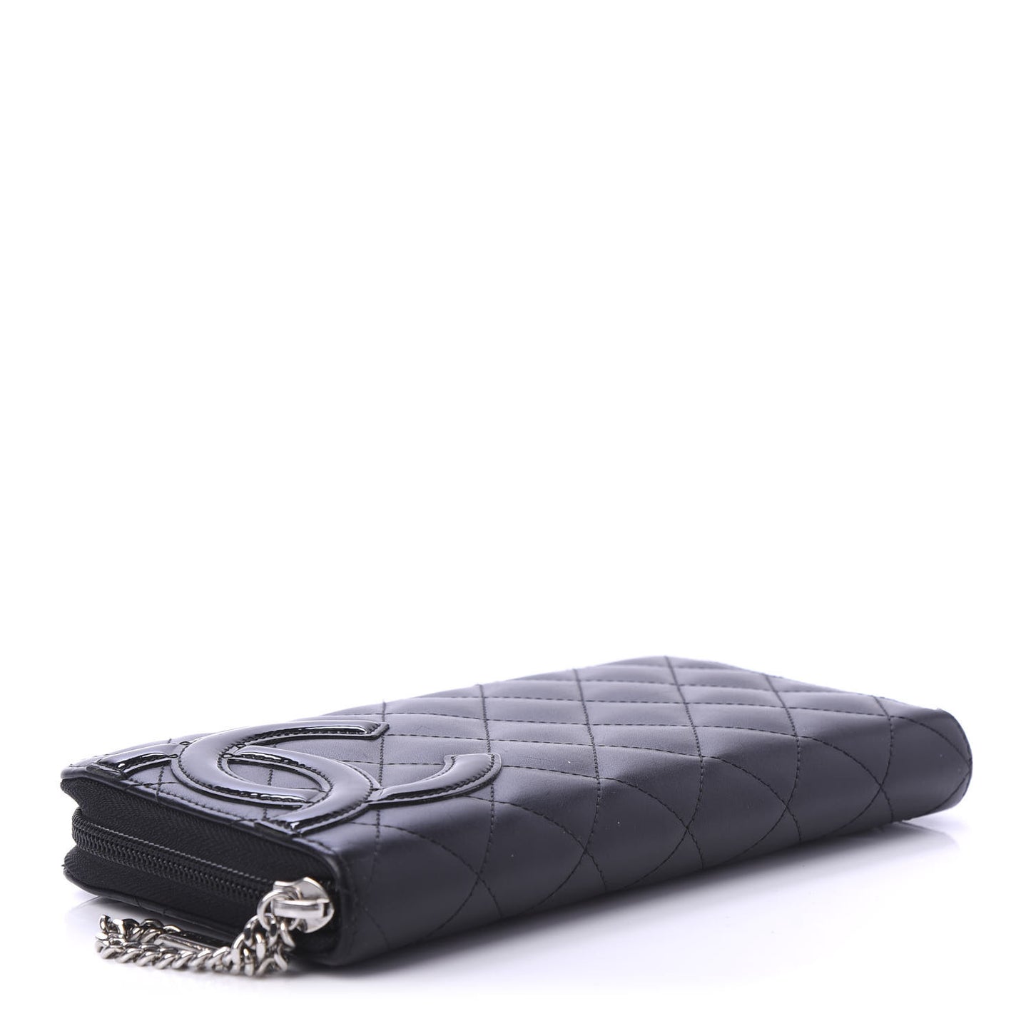 Calfskin Quilted Cambon Large Gusset Zip Around Wallet Black