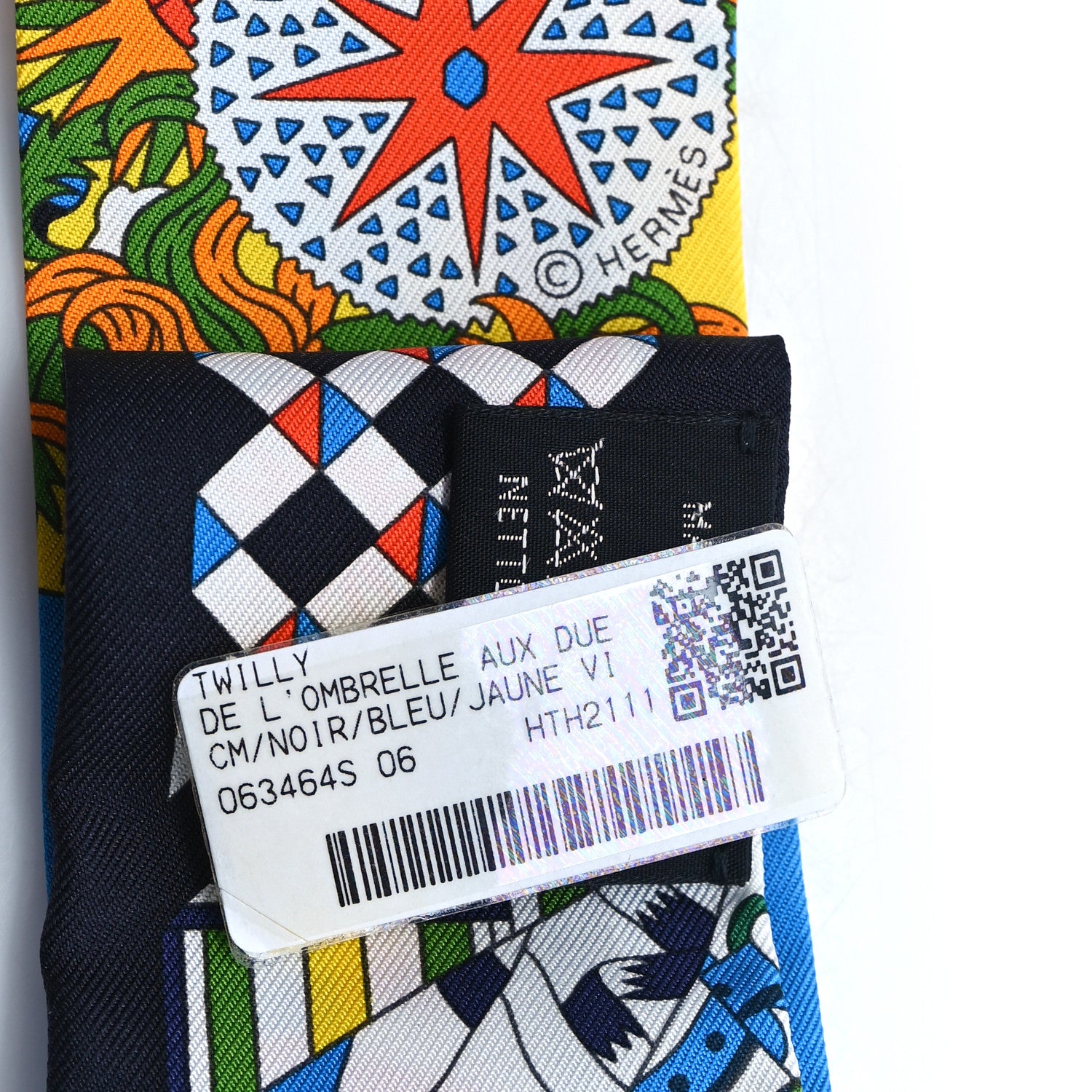 Hermes Silk De l'Ombrelle Aux Duels Twilly Black Bleu Jaune Vif 3 of 3
