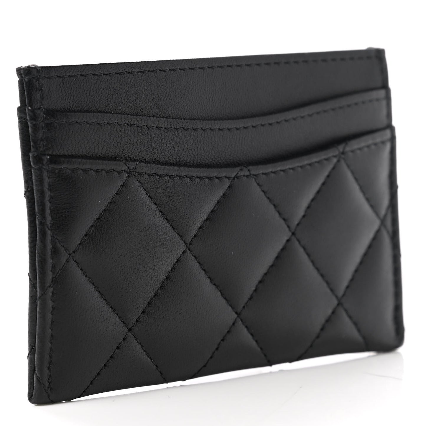 Lambskin Quilted Card Holder Black