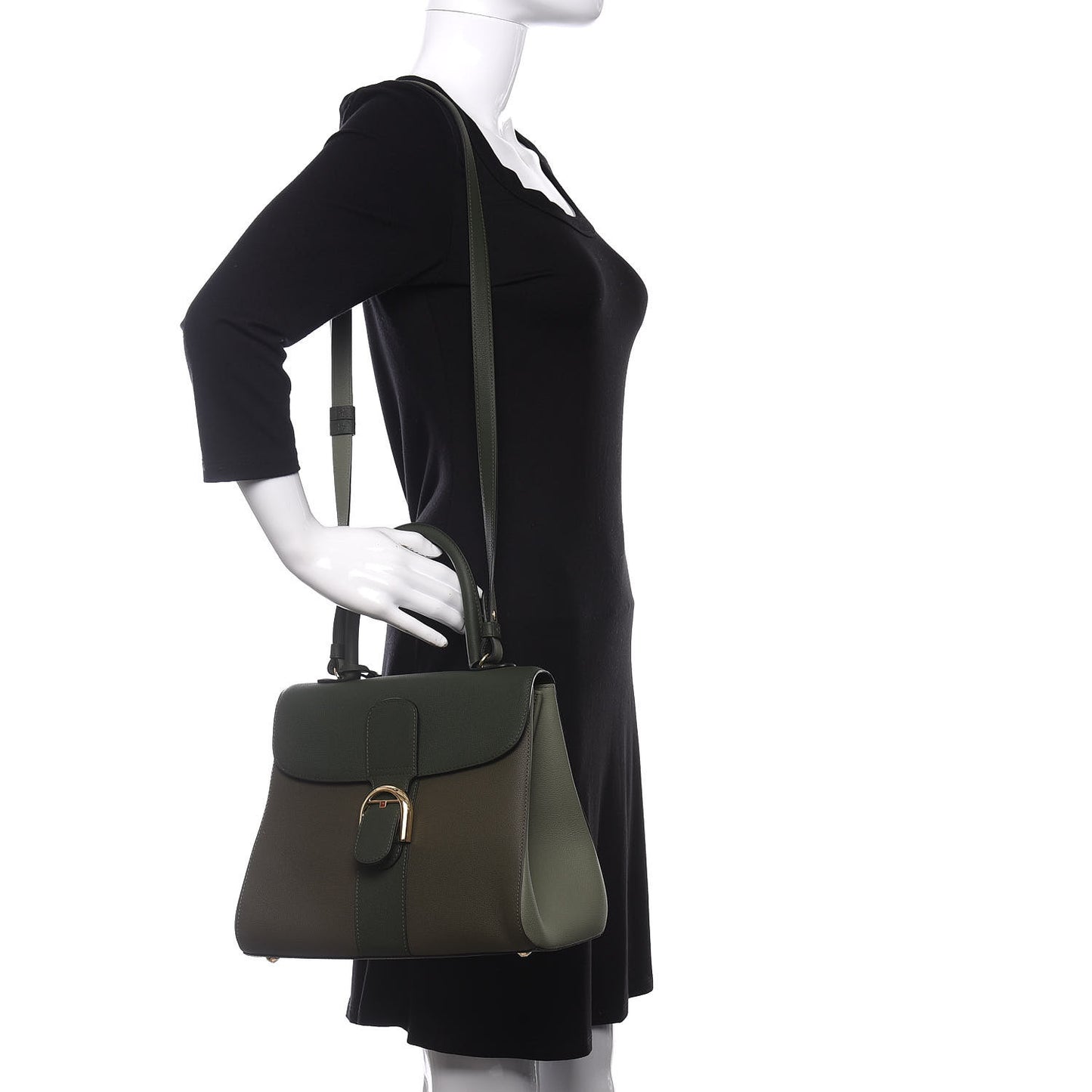 Grained Calfskin Bi-Color Brillant MM Satchel Kaki