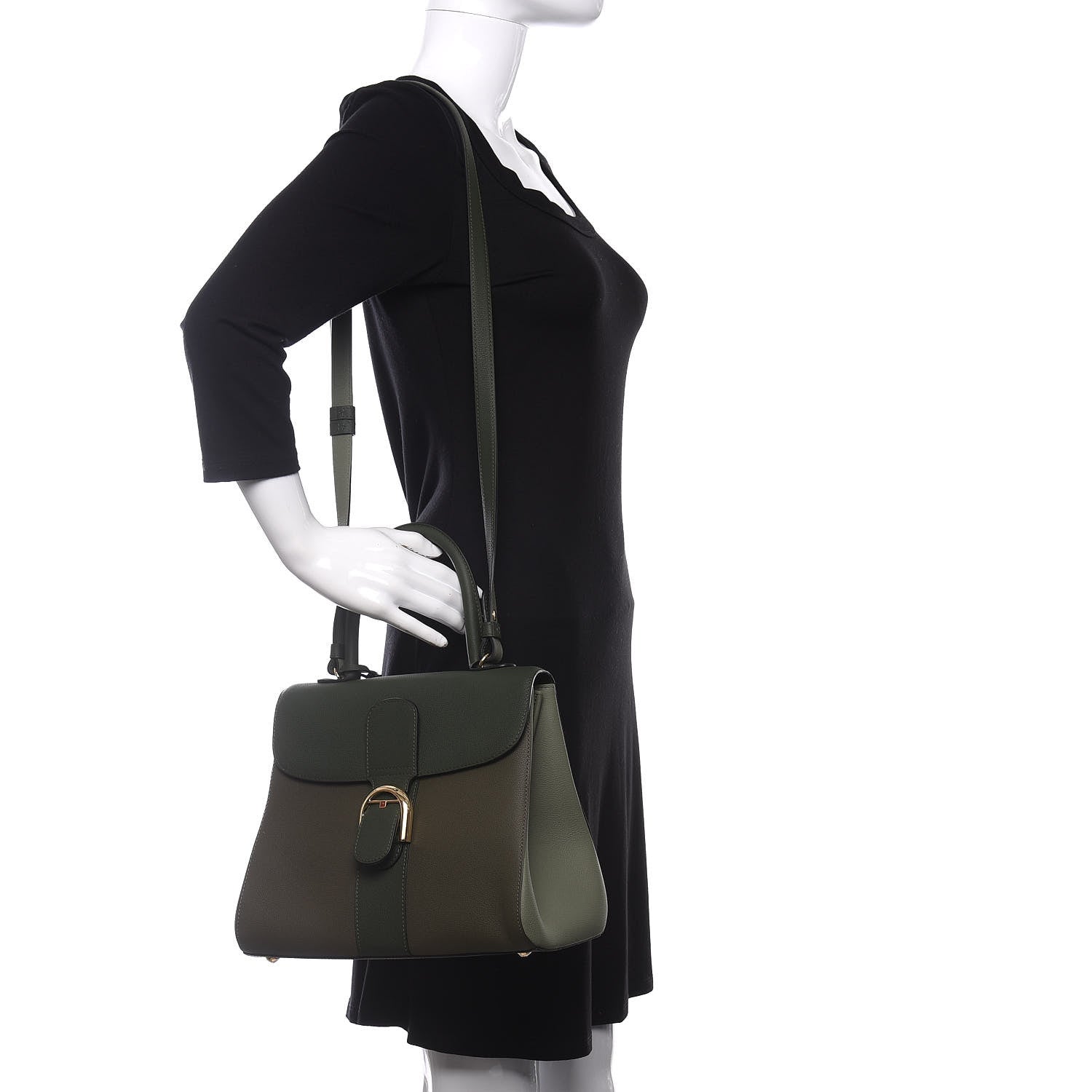 Delvaux Grained Calfskin Bi-Color Brillant MM Satchel Kaki 2 of 12