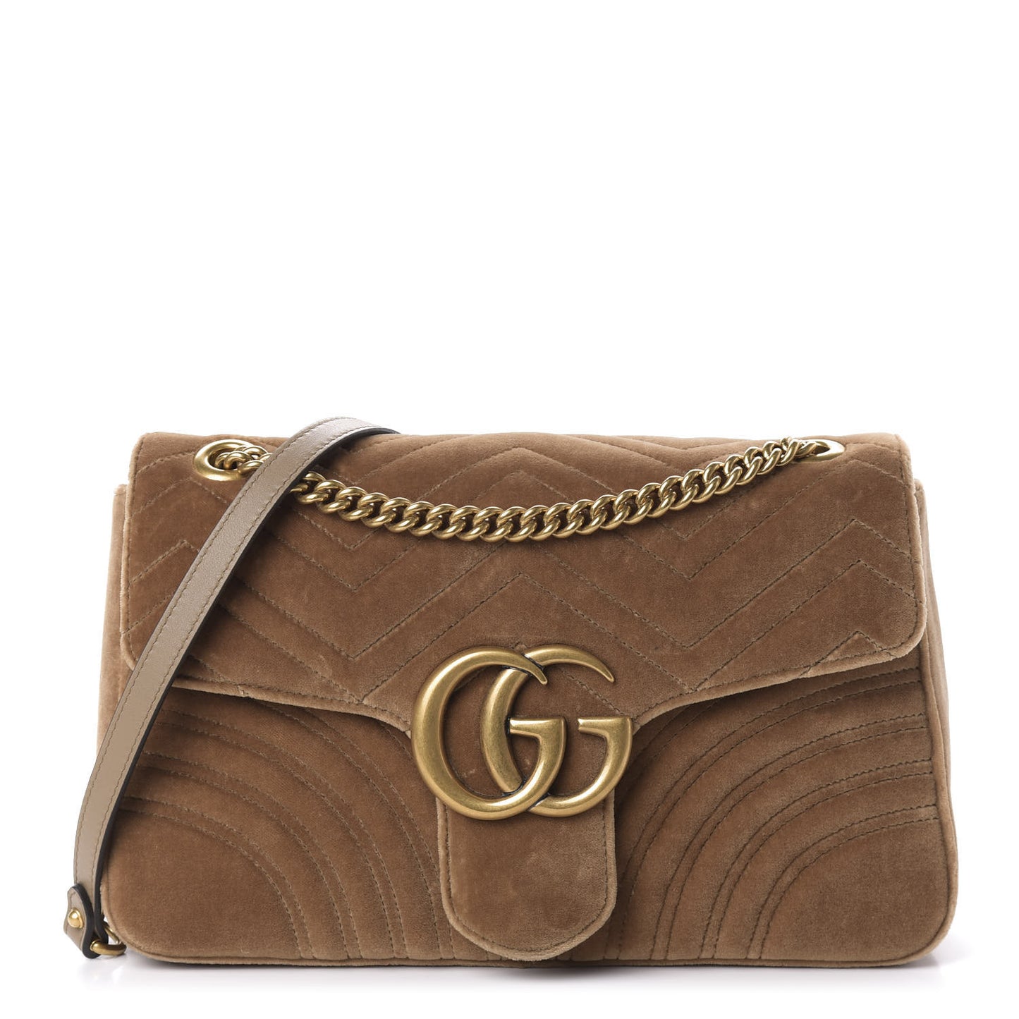 Velvet Matelasse Medium GG Marmont Shoulder Bag Taupe