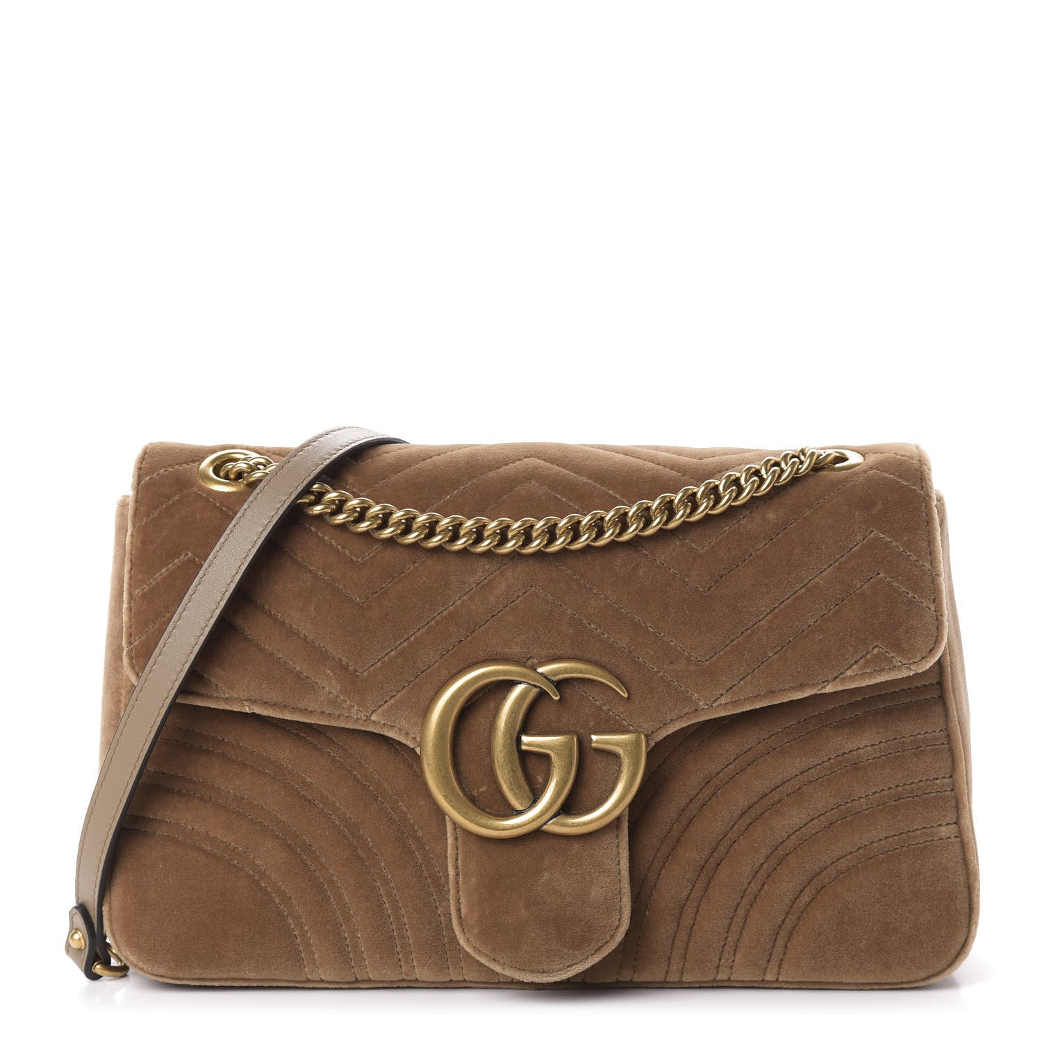 Gucci Velvet Matelasse Medium GG Marmont Shoulder Bag Taupe 1 of 13