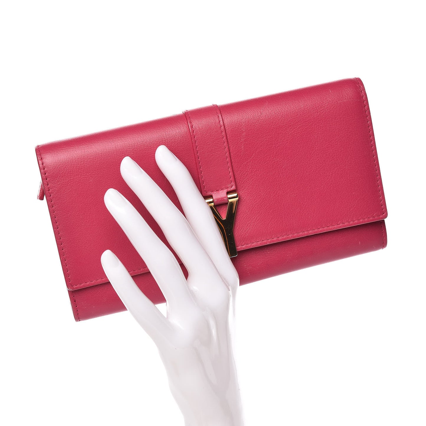 Calfskin Classic Y Ligne Clutch Fuchsia