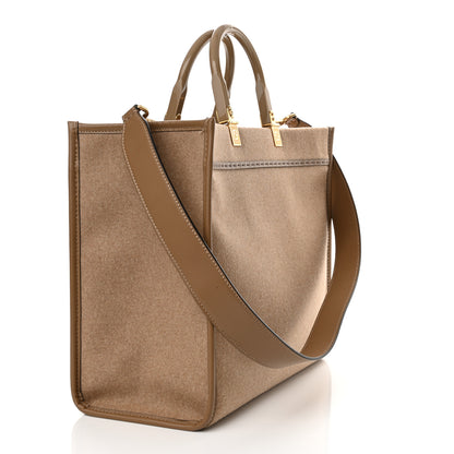 Fendi Flannel Vitello King Wool Plexiglass FF Logo Embroidered Medium Fendi Sunshine Shopper Tote Camel Sand 3 of 14