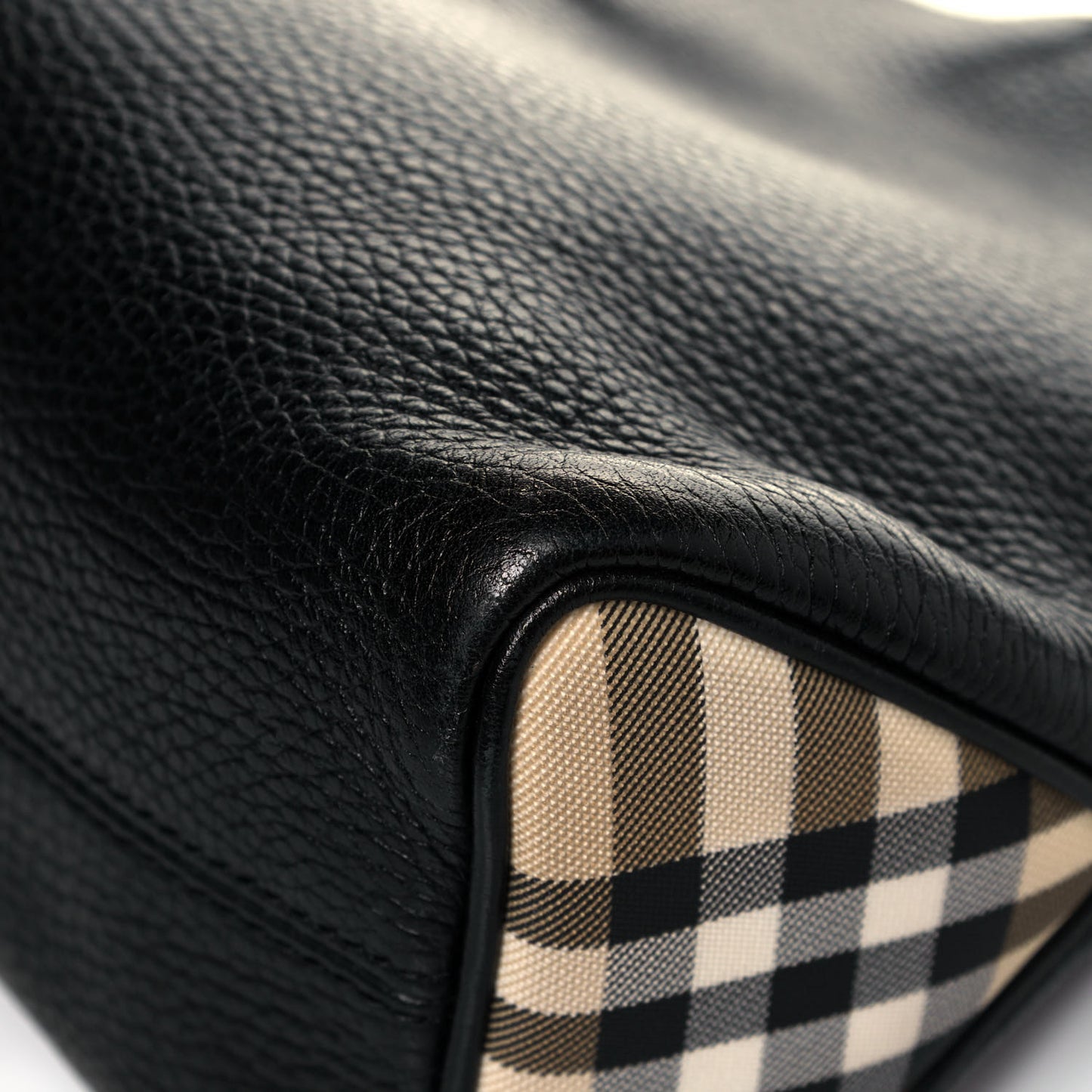 Grainy Calfskin House Check Horn Toggle Shoulder Bag Black