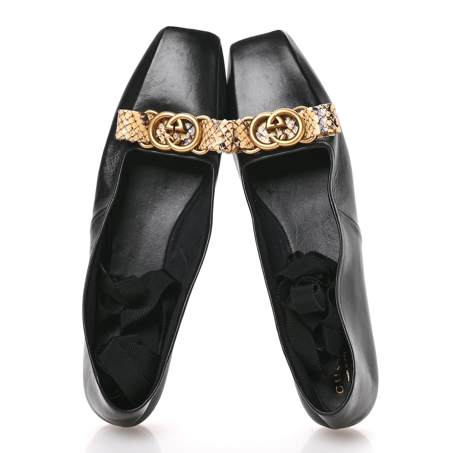 Malaga Kid Snakeskin Interlocking G Ballet Flats 39 Black