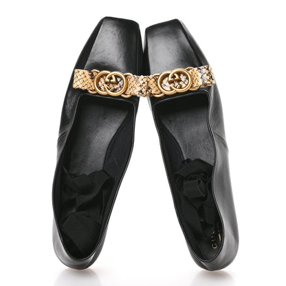 Gucci Malaga Kid Snakeskin Interlocking G Ballet Flats 39 Black 2 of 8