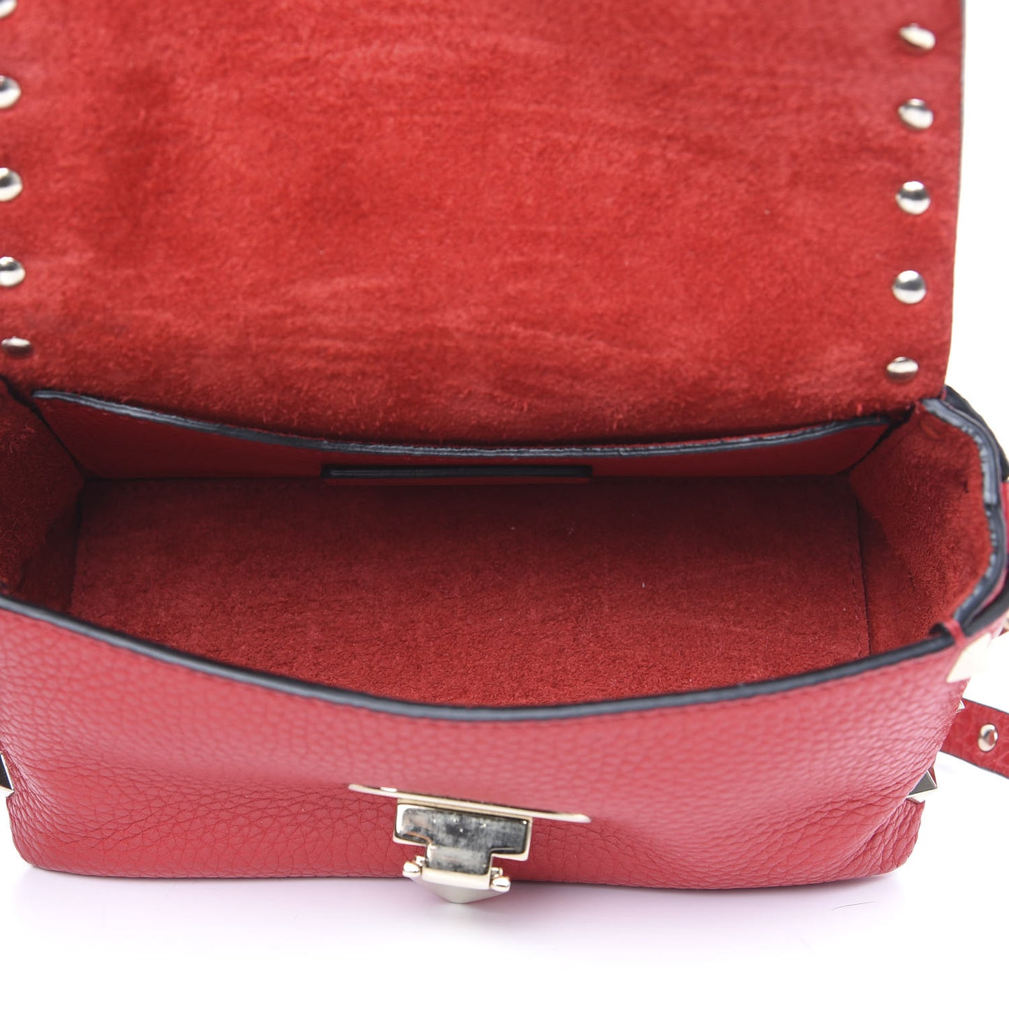 Pebbled Calfskin Mini Rockstud Crossbody Bag Rouge Pur