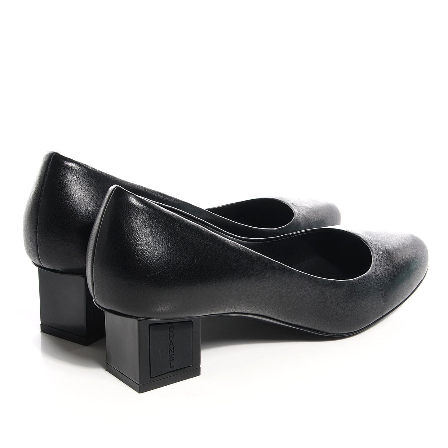 Leather Round Toe Pumps 38.5 Black