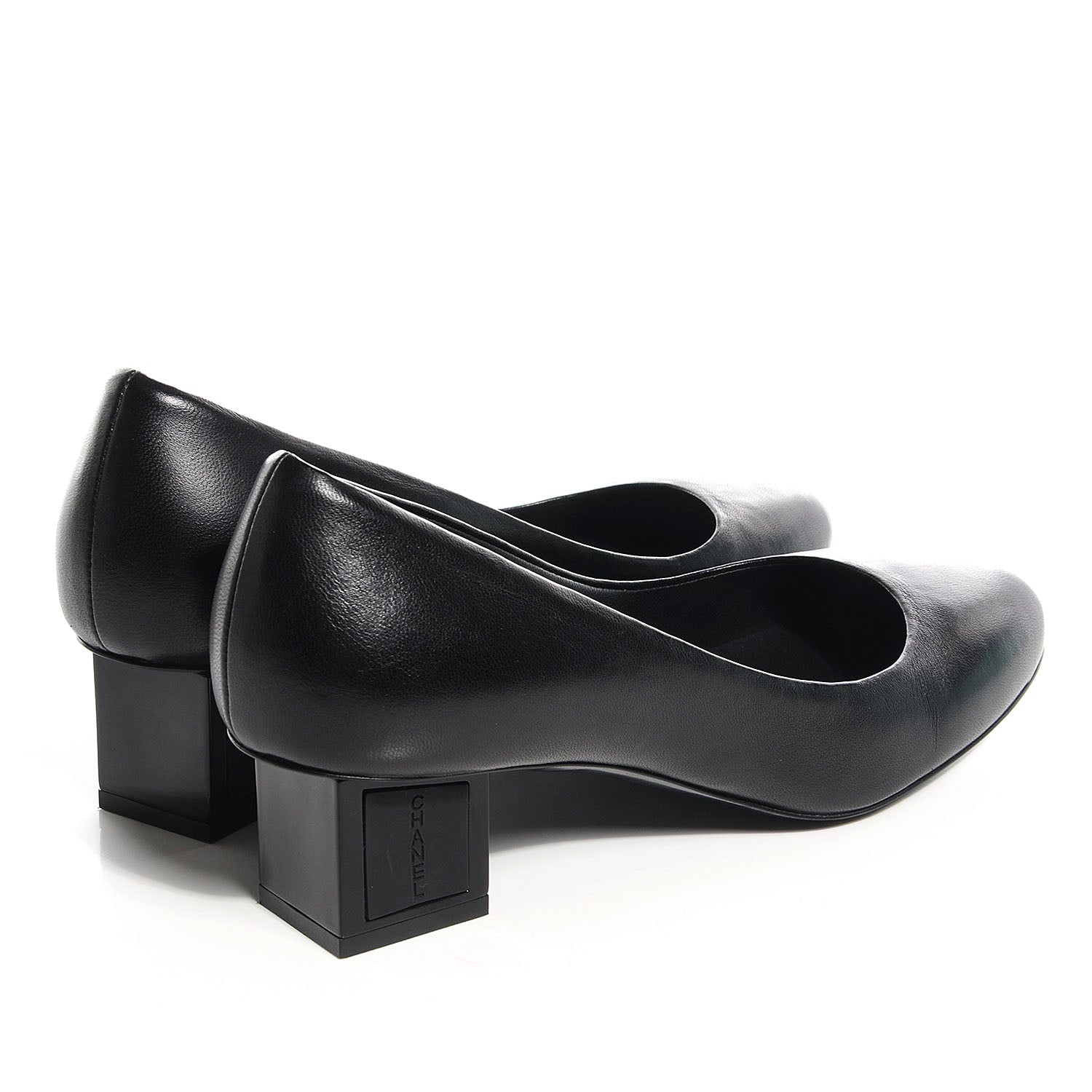 Chanel Leather Round Toe Pumps 38.5 Black 4 of 8