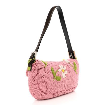 Fendi Woven Knit Floral Baguette Pink 3 of 13