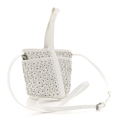 Alaia Lizard Embossed Calfskin Flower Applique Bucket Bag White 4 of 17