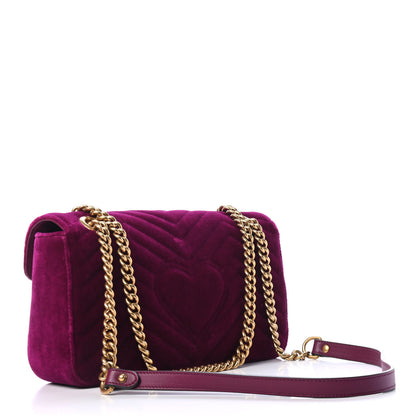 Gucci Velvet Matelasse Embroidered Small GG Marmont Shoulder Bag Fuchsia Violet Cyclamen 2 of 5
