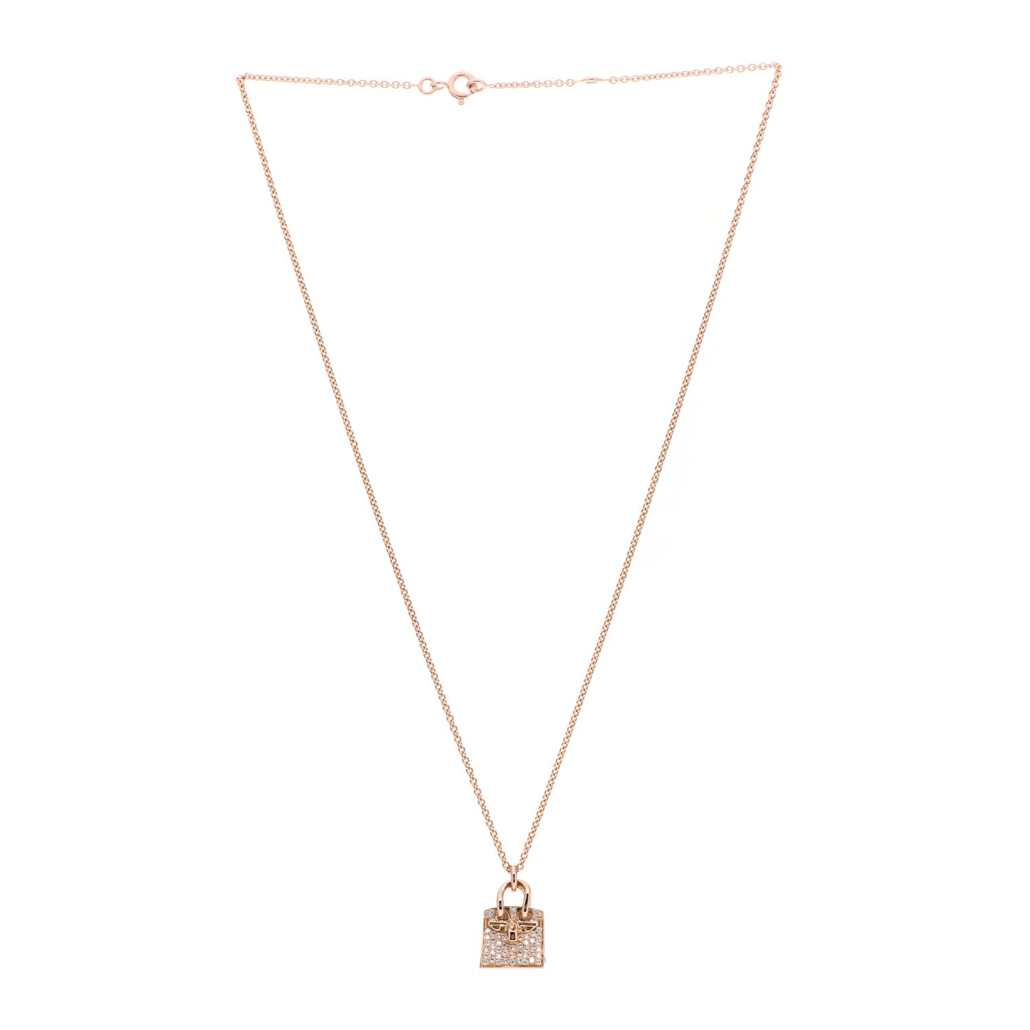 Hermes 18K Rose Gold Diamond Birkin Amulette Pendant Necklace 3 of 5