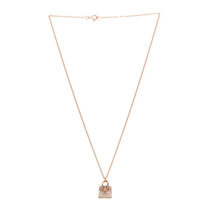 Hermes 18K Rose Gold Diamond Birkin Amulette Pendant Necklace 3 of 5