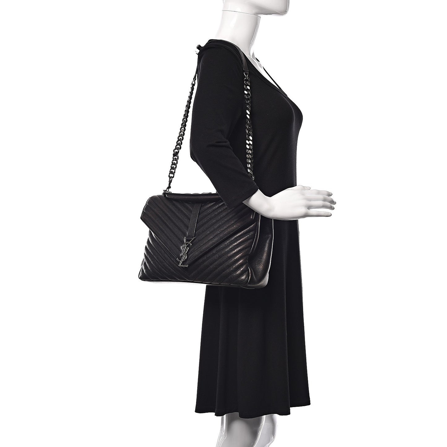 Sheepskin Matelasse Chevron Monogram Large College Satchel Black