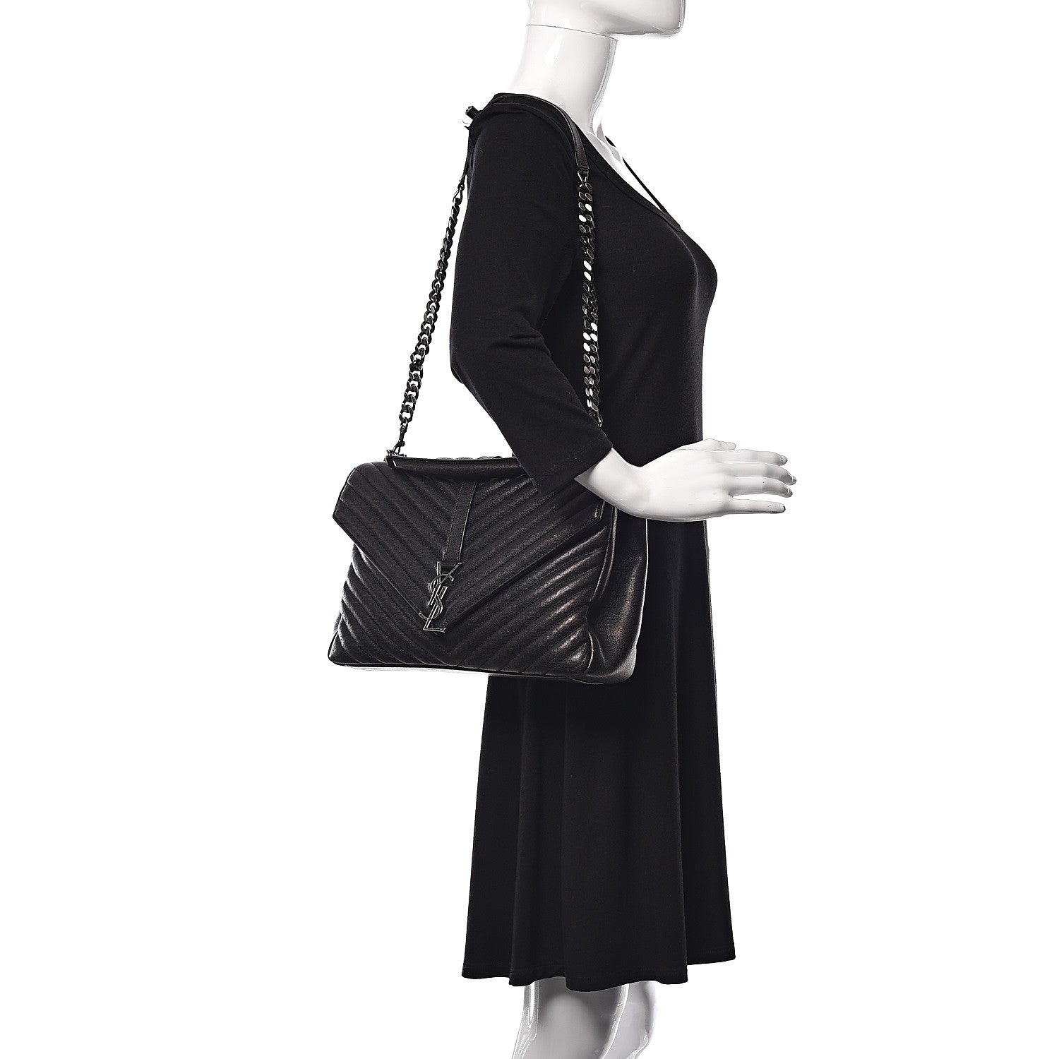 Saint Laurent Sheepskin Matelasse Chevron Monogram Large College Satchel Black 2 of 21