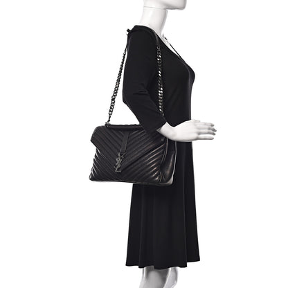 Saint Laurent Sheepskin Matelasse Chevron Monogram Large College Satchel Black 2 of 21