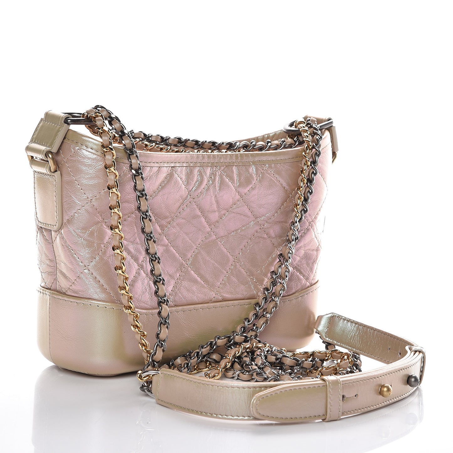 Iridescent Aged Calfskin Quilted Small Gabrielle Hobo Light Pink