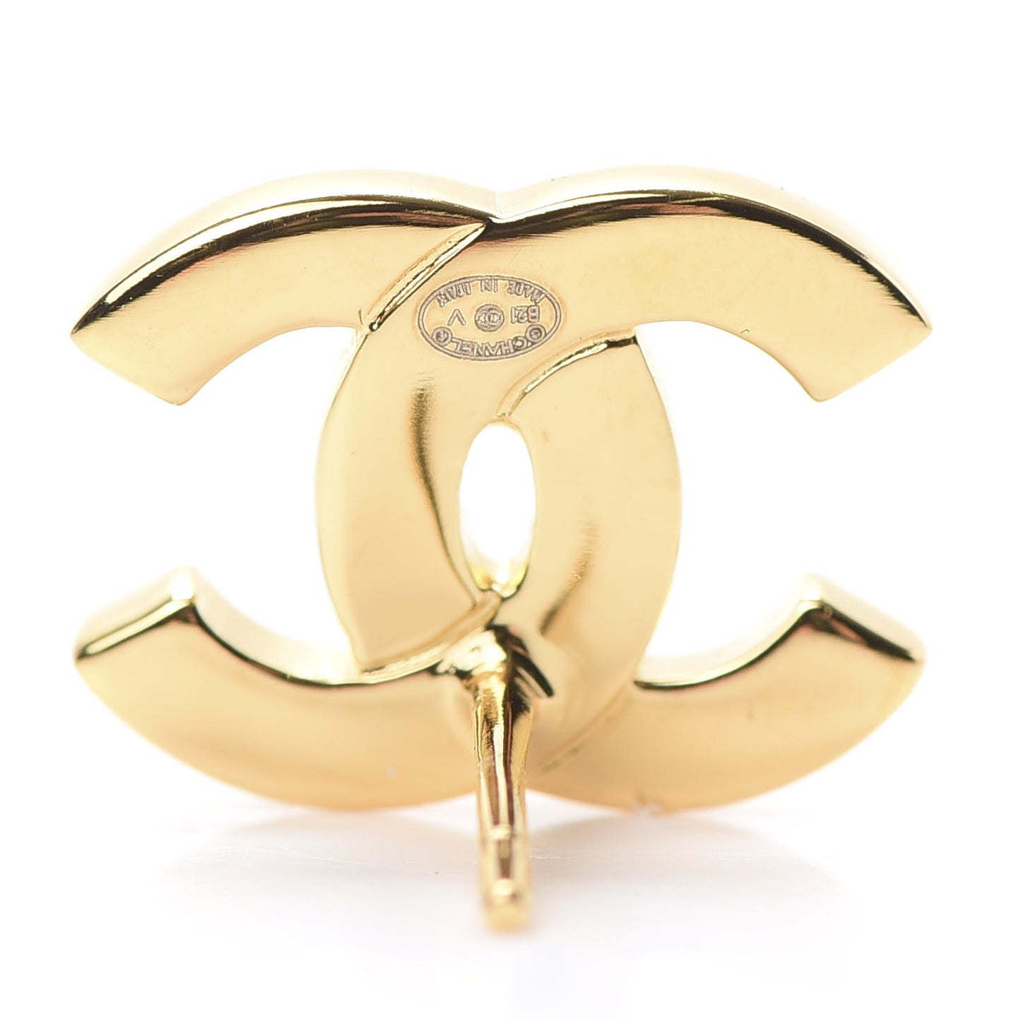 Metal CC Paris Button Stud Earrings Gold